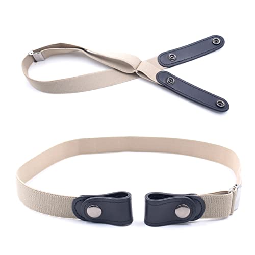 Beaupretty 2Pcs Adjustable Elastic No Buckle Waist Belts for Men Women Stretch Belt for Jeans Dresses Navy Blue Beige for All3
