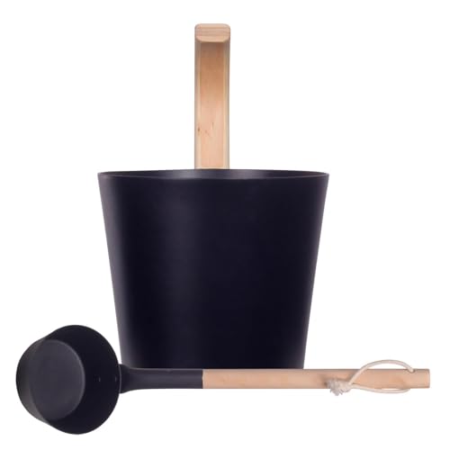 Aluminium Saunakübel Mit Kelle Und Sanduhr - Metall Sauna Kübel - Aufgusseimer Set 3tlg. Saunaeimer - Leichter Eimer Mit Griff - Schwarz Natur, Luxuriöser Finnischer Sauna Aluminium Eimer