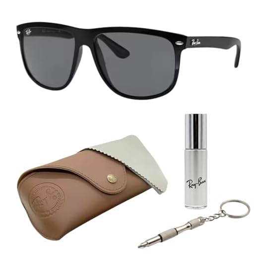 Ray-Ban RB4147 BOYFRIEND Óculos de sol quadrados com kit oficial de óculos, Armação preta polida | Lente cinza, 60 mm