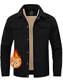 TBMPOY Men's Corduroy Jacket Fleece Sherpa Lined Winter Coat Warm Trucker Work Casual Cargo Jackets with 5 Pockets(Black,L)
