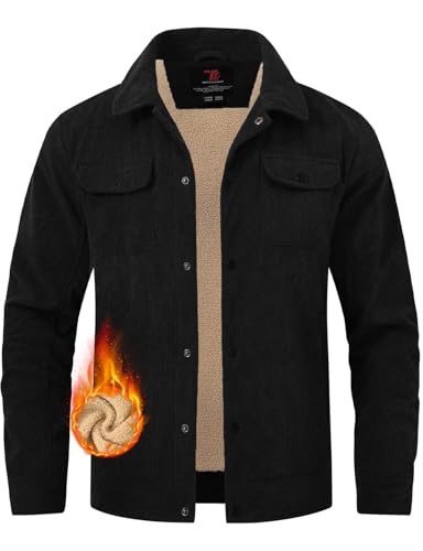 Image of TBMPOY Men's Corduroy Jacket Fleece Sherpa Winter Trucker Work Cargo Coat
