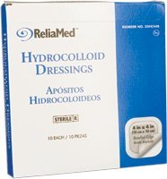 ReliaMed Sterile Latex-Free Hydrocolloid Dressing with Film Back and Beveled Edge 4" x 4"