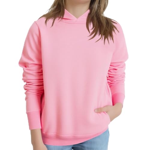 Casual Hoodies for Kids Girls Long Sleeve Basic Hooded Sweatshirts Fashion Solid Loose Pullover Tops with Pockets Pink