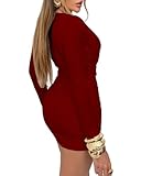 VANCOL Women's Deep V-Neck Short Dress Sexy Long-Sleeve Fitted Maxi Dress Red