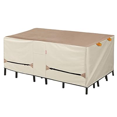 Porch Shield Patio Table Cover - Waterproof Outdoor Dining Table and Chairs Furniture Set Cover Rectangular - 108 x 70 inch, Light Tan & Khaki