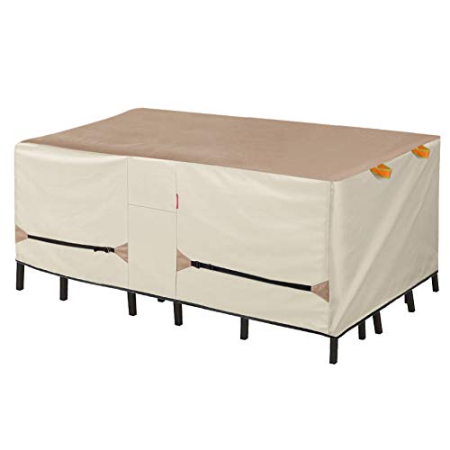 Porch Shield Patio Table Cover - Waterproof Outdoor Dining Table and Chairs Furniture Set Cover Rectangular - 108 x 70 inch, Light Tan & Khaki by Porch Shield - Used condition - US$60.79