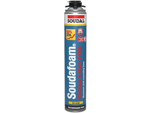 Soudal Soudafoam Gun Grade Window & Door Xtra Polyurethane Expanding Foam Gap Filler Champagne 750ml, Easy to use, One Component, Rapid Curing, Excellent Stability, High Filling Capacity