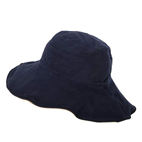 Jeanne Simmons Women's Large Brim Reversible Cotton Canvas Bucket Hat - Navy Camel Osfm #TOP2