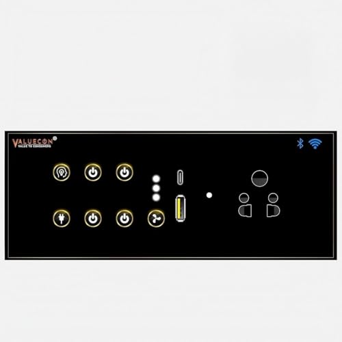 Image of i380 6 modular Smart Wifi Switch Board with 4 Switch,1 Fan,1 Socket, C & A type USB charging ports | App Control, Voice-controlled by Alexa, G. Home, G. Assistant-G. Black