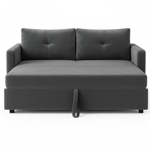 Image of CASASTYLE Seria 2 Seater Pull-Out Premium Fabric Sofa Cum Bed Sofa Set for Living Room (Dark Grey) Premium Velvet Finish | Ideal for Living Room, Bedrooms