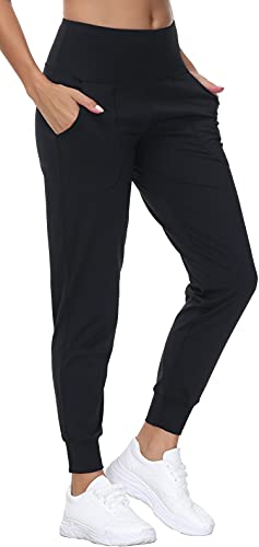 Womens Joggers with Pockets High Waisted Yoga Pants Black Jogging Work Pants Hiking Pants Yoga Pants Black Scrub Work Pants for Women Dress Pants Elastic Waist Stretch Nylon Zippered - Black,XXL