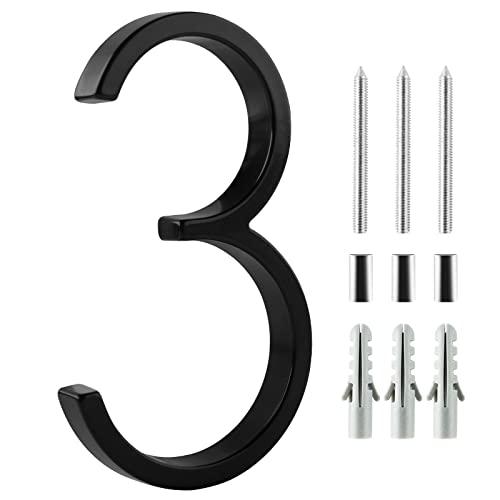 5 Inch Floating House Numbers, Colleer Modern Address Numbers, Metal Numbers Matching Screws, Mailbox Numbers Black Address Numbers,Address Plaque for Outside garden(Number 3)