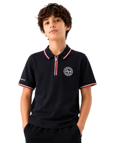Image of Alan Jones Clothing Boys Cotton Polo T-Shirt | Honeycomb Knit Fabric |Regular Fit Half Sleeve Zip Polo Neck |Casual & Sports Wear | Sizes 6-16 Years