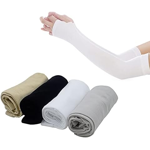 Alovexiong UV Sun Protection Arm Sleeves for Women 4pcs Compression Cooling Sleeve with Thumb Hole Tattoo Cover Up Sleeves Sun Sleeves for Cycling, Driving, Running, Riding, Fishing, Golfing Cover
