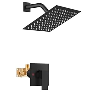 Airuida Shower Faucet Set Bathroom Rain Shower System SUS304 Stainless Steel Single Handle With Male Threads Rough-in Valve Shower Trim Kit 8 Inch Wall Mount Shower Head Matte Black