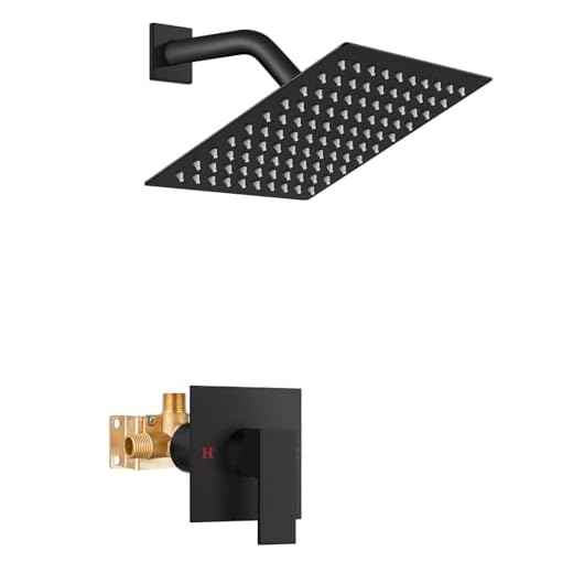 Airuida Shower Faucet Set Matte Black Bathroom Rain Shower System SUS304 Stainless Steel 8 Inch Square Showerhead Single Handle With Male Threads Rough-in Valve Shower Trim Kit