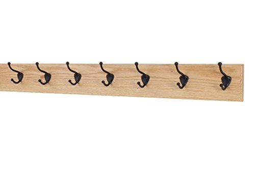 PegandRail Oak Wall Mounted Coat Rack with Bronze Hooks (Natural, 36" x 4.5" with 7 Hooks)