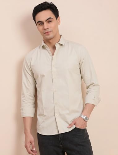 Image of DOXIC Men's Cotton Shirt with Spread Collar Neck Full Sleeves Classic Style Solid Pattern Regular Fit and Standard Length | Formal & Casual Wear Shirts