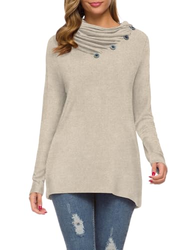 Image of WEACZZY Women's Long Sleeve Shirts Button Cowl Neck Casual Loose Tunic Tops Blouse Dressy Fashion 2026