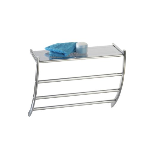 Axxentia Badkamer 282112 Hanka Wandplank Chroom witt 3 Bars en plank voor Handdoeken 56 x 23 x 43 cm