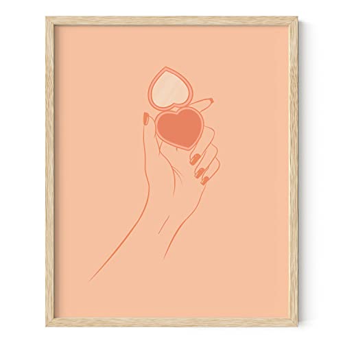 HAUS AND HUES Makeup Wall Art and Peach Wall Decor - Makeup Pictures Wall Decor & Aesthetic Posters for Teen Girls, Vintage Travel Poster, Hawaii Room Decor, Heart Mirror Print (Beige Frame, 16x20)