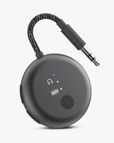 Avantree SoundJet R1 – Airplane Bluetooth Adapter for Headphones & AirPods, aptX Adaptive, Qualcomm Chipset, 20H Battery, Wireless Audio Transmitter for in-Flight Travel Essentials - Metallic Black