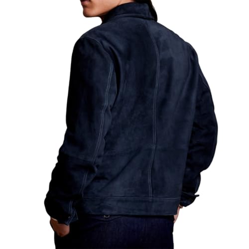 Men Navy Blue Suede Leather Jacket Casual Stylish Shirt Coat Overcoat BM0212