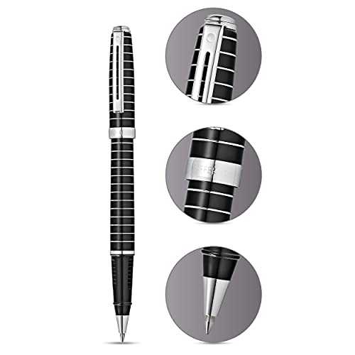 Image of Sheaffer 9164 Prelude Lacquer Rollerball Pen - Black with Chrome-Plated Horizontal Engravings and Trim