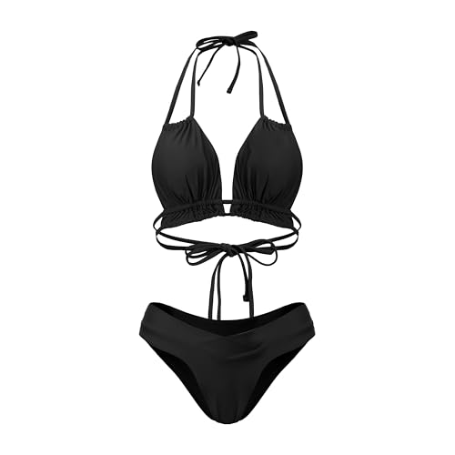 Image of Meetall Cheeky High Cut Triangle Bikini Sets for Women Cute Halter Top Swimsuits 2 Piece