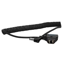 KONDOR BLUE | D-Tap to DC Right Angle Coiled Cable 5.5 x 2.5mm Compatible with Canon C70 & Atamos | 16"-32", Righ-Angle, Ultra-Durable, Nylon Braided with Reinforced Connectors | Black