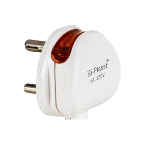 Image of HI-PLASST (Pack of 1) 6a 3 Pin Plug top 240v with Led Indicator for products like LED Tv,Music system,Computer,Printer,ETC.