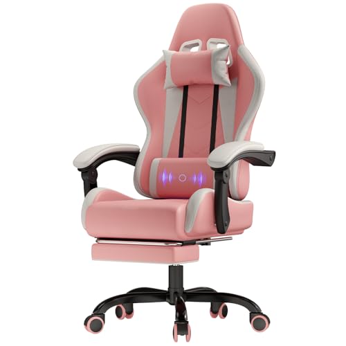 JUMMICO Gaming Stuhl Massage, Bürostuhl Ergonomisch Mit Massage-Lendenkissen, Gamer Stuhl verstellbare Rückenlehne 90-135°,und fußstütze, Gamingstuhl 150 kg belastbarkeit, rosa JUMMICO Gaming Stuhl Massage, Bürostuhl Ergonomisch Mit Massage-Lendenkissen, Gamer Stuhl verstellbare Rückenlehne 90-135°,und fußstütze, Gamingstuhl 150 kg belastbarkeit, rosa