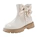 Girls Ankle Boots Fashion Ankle Booties Bow Pearl Side Zipper Low Heel Outdoor Winter Warm Combat Shoes (3-10 Years)