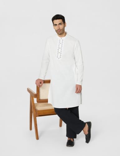 Image of Amazon Brand - Symbol Men's 100% Cotton Embellished Casual Long Kurta (Regular Fit)