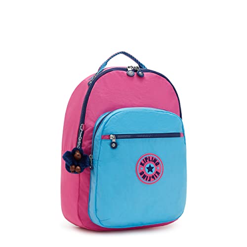 Kipling Women's Seoul 15” Laptop Backpack, Durable, Roomy With Padded Shoulder Straps, Nylon Bag, Pink Blue Cbv2, 12.75''L X 17.25''H X 9''D #TOP3