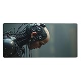 Bords cousus et entretien facile : dispose de bords cousus avec précision pour aider à maintenir la forme, tandis que la surface reste lavable. Fonctionne parfaitement comme un tapis de bureau moderne noir imprimé cyborg, tapis de bureau, tapis de souris de jeu, tapis de souris et tapis de souris pour une utilisation de bureau