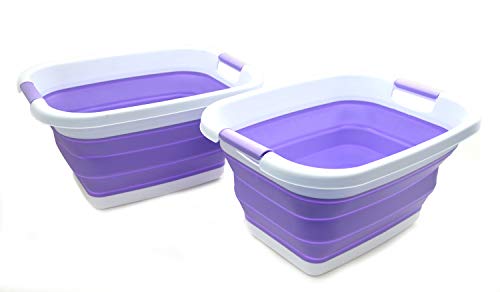 SAMMART Set of 2 Collapsible Laundry Basket/Tub - Foldable Storage Container/Organizer - Portable Washing Bin - Space Saving Hamper - Car Trunk Storage Box (2, Lt. Purple)