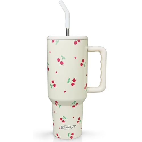 Cherry 40oz Double Insulated Tumbler with Handle and Straw Lid for Cherry Lover, Women, Girls - Birthday, Christmas, Travel, Coffee Mug