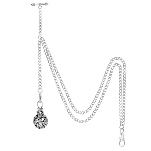 SIBOSUN Reloj de bolsillo para hombre, cadena Albert de bolsillo y cadena de barra en T con colgante hueco, 4.1. Latern plateado, Retro