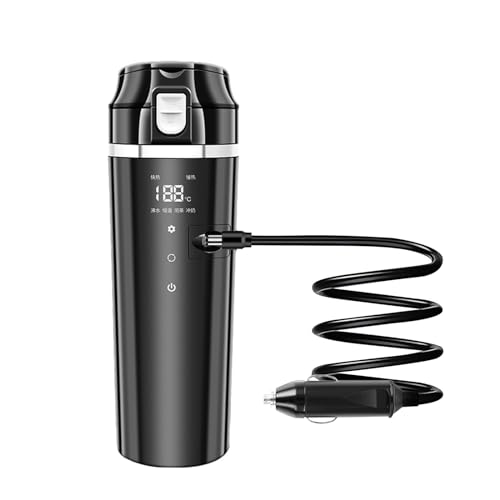 MotiveTech Hervidor Eléctrico para Coche de 12V/24V, 500ml, 50W-100W, con Tapa Hermética, 23x7cm