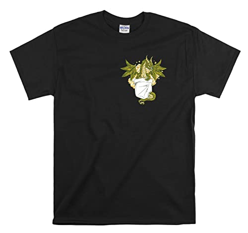 T-shirt dragon noir L unisexe en coton avec motif poche pour homme et femme