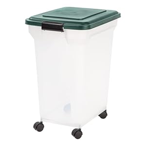 Remington WeatherPro Airtight Dog Food Storage Container, Up to 42 lbs, Attachable Wheels, For Dog Cat Bird and Other Pet Food Storage Bin, Keep Fresh, Translucent Body, Green