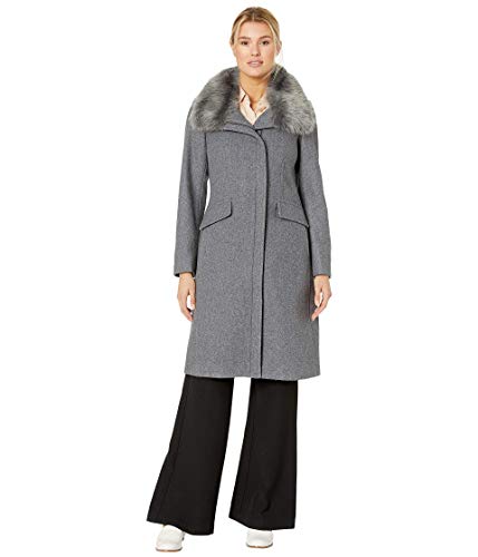 Vince Camuto Wool Coat with Faux Fur Collar V29778 Med Grey SM (US 4-6)