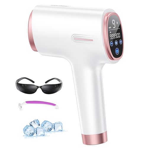 21J Depiladora Laser Función de Enfriamiento por Hielo, 600NM-1200NM Depiladora Luz Pulsada con Modelo HR/RA/SC, Sensor Inteligente, 9 Niveles de Energía para Bikini, Axilas, Cara, Cuerpo