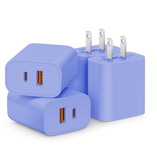 Image of [4 Pack] USB C Charger Block Fast Charging Multiport Adpater [PD 20W USB-C & QC 3.0 USB-A Port] for iPhone 17 /16 /15 /14 /13 /12 /11 /X /9, iPad, Galaxy, Google & More [Ultramarine]