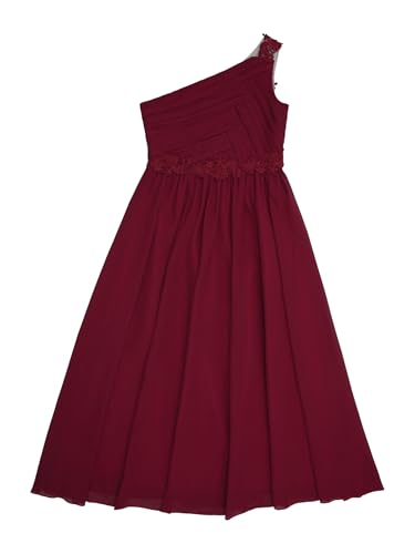 Sywiyi Girls One Shoulder Ruched Chiffon Maxi Dress Junior Bridesmaid Dress Flower Girls Dress Dance Prom Gown4