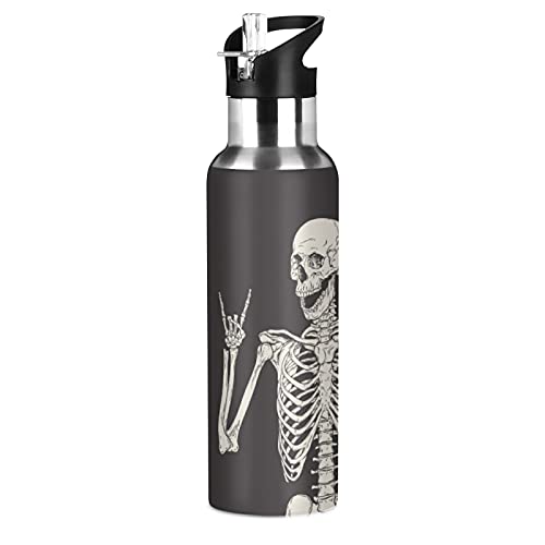 C.IOPMNU Funny Skull Water Bottle with Straw Lid, Funny Skeleton 20 Oz Stainless Steel Insulated Keeps Hot and Cold Bottle, Leakproof Sports Gym Cycling Outdoor Water Flask Thermos Bottle