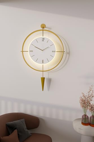 Image of FUNTLY Lavipen Gold White Led Wall Clocks for Living Room, 50cm Large Modern Silent Wall Clock, Gold Clock with No Ticking, Scandinavian Design with Sweep Movement, for Home Decor (Gold- White Led)
