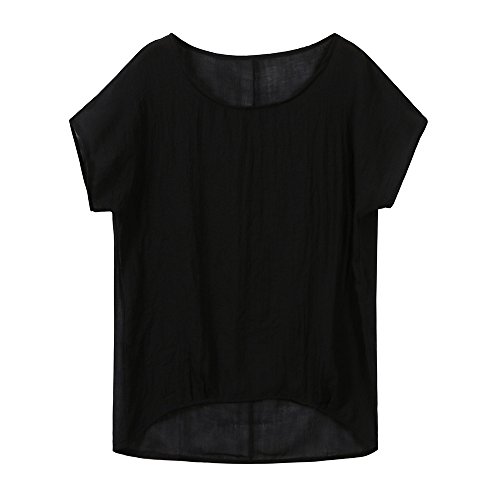 YEBIRAL Mujeres Casual Tallas Grandes Camiseta Camisa Manga Corta Suelto Casual Redondo Cuello Color Sólido Túnica Tops de Verano Blusas(XL,Negro)