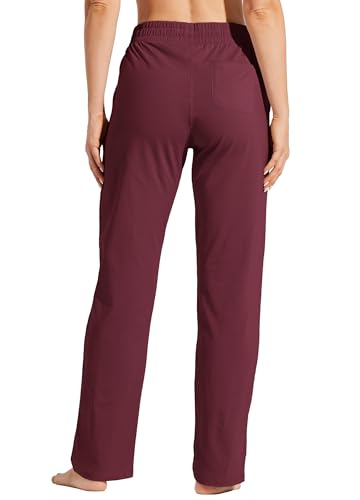 Willit Women's Cotton Sweatpants Yoga Lounge Open Bottom Sports Pants Straight Leg Casual Pants with Pockets